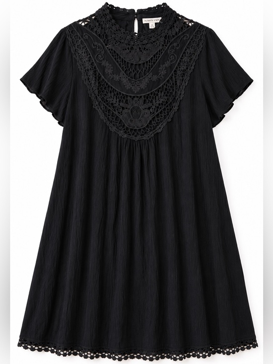Altar'd State Dresses & Skirts - Altar’d State Black Lace Crochet Babydoll Dress Size Medium Autumn Wedding Guest